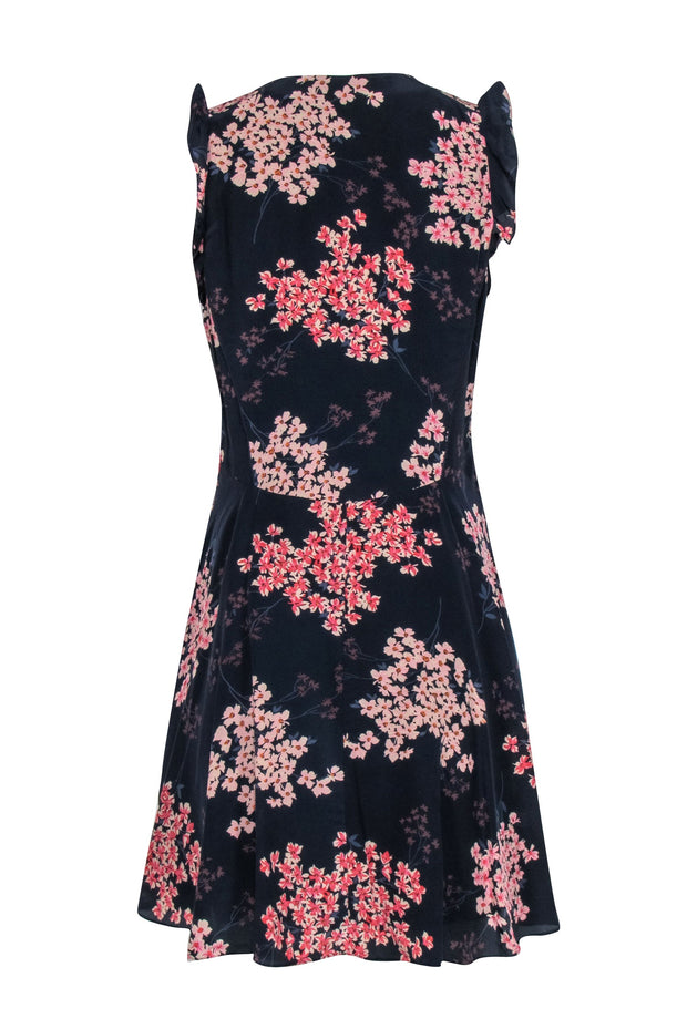 Current Boutique-Rebecca Taylor - Navy & Light Pink Floral Silk A-Line Dress Sz 6
