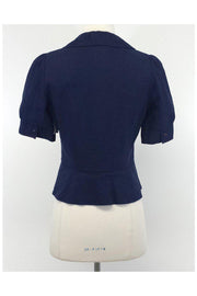 Current Boutique-Rebecca Taylor - Navy Linen Blend Cropped Ruffle Jacket Sz 2