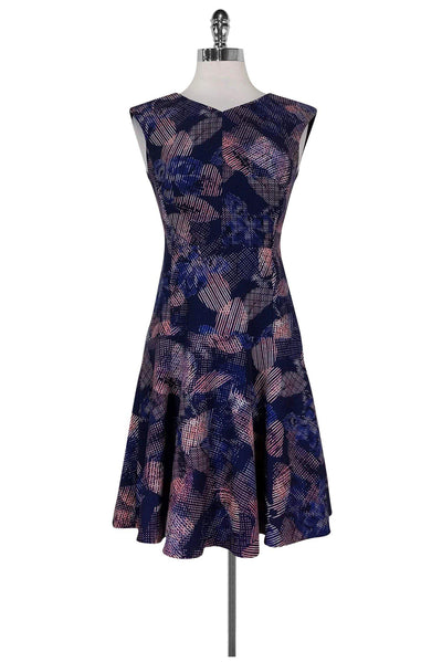 Current Boutique-Rebecca Taylor - Navy & Pink Abstract Print Dress Sz 2