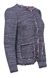 Current Boutique-Rebecca Taylor - Navy & Pink Tweed Open Front Blazer Sz 8