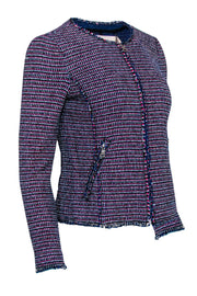 Current Boutique-Rebecca Taylor - Navy & Pink Woven Tweed Zip-Up Jacket Sz 4