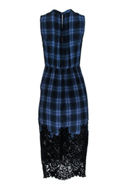Current Boutique-Rebecca Taylor - Navy & Purple Plaid Sleeveless Tie Front Dress w/ Lace Hem
