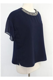 Current Boutique-Rebecca Taylor - Navy Silk Blend Beaded Top Sz 12