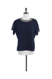 Current Boutique-Rebecca Taylor - Navy Silk Blend Beaded Top Sz 12