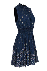 Current Boutique-Rebecca Taylor - Navy Sleeveless Silk Mini Dress w/ Gold Metallic Print Sz 12