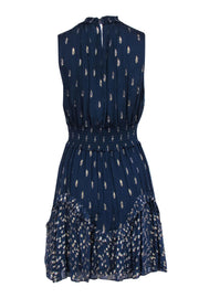 Current Boutique-Rebecca Taylor - Navy Sleeveless Silk Mini Dress w/ Gold Metallic Print Sz 12