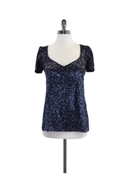 Current Boutique-Rebecca Taylor - Navy & Steel Blue Rose Print Silk Shirt Sz 4