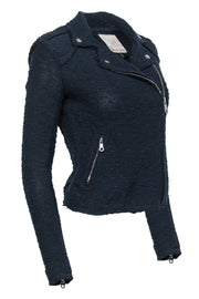 Current Boutique-Rebecca Taylor - Navy Tweed Moto-Style Zip-Up Jacket Sz 0