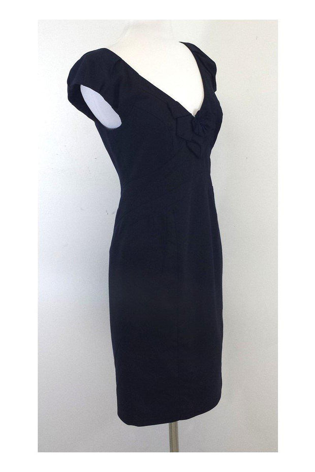 Current Boutique-Rebecca Taylor - Navy Wool & Cotton Rosette Dress Sz 8