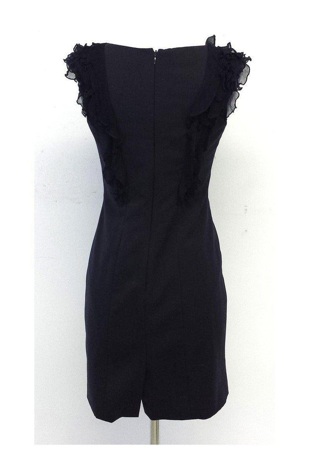 Current Boutique-Rebecca Taylor - Navy Wool & Silk Ruffle Sleeveless Dress Sz 2