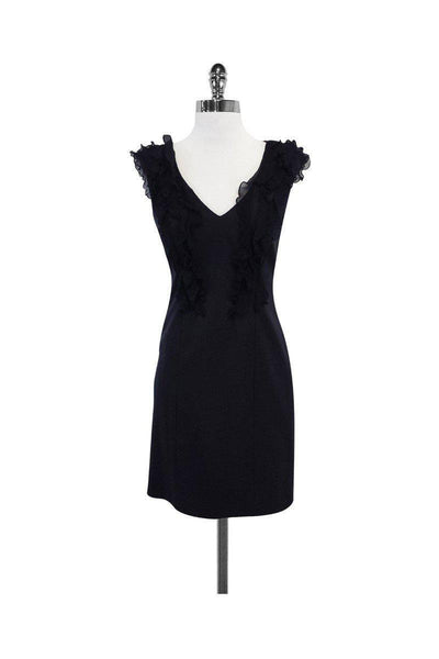 Current Boutique-Rebecca Taylor - Navy Wool & Silk Ruffle Sleeveless Dress Sz 2