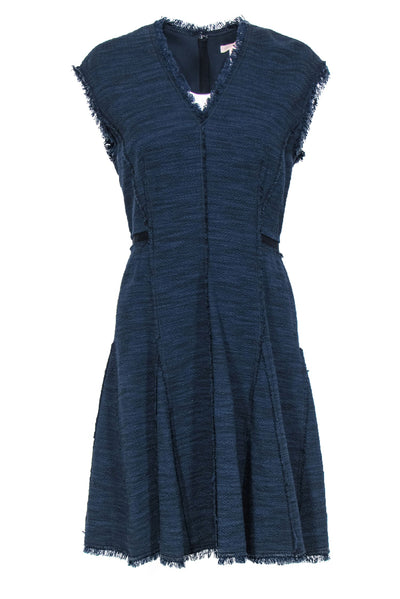 Current Boutique-Rebecca Taylor - Navy Woven Tweed A-Line Dress w/ Frayed Edges Sz 4