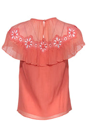 Current Boutique-Rebecca Taylor - Peach Ruffle Short Sleeve Blouse w/ Eyelet Design Sz 0