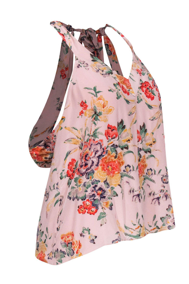 Current Boutique-Rebecca Taylor - Pink Distressed Floral Print Tank w/ Tie Straps Sz 6