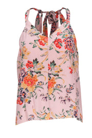 Current Boutique-Rebecca Taylor - Pink Distressed Floral Print Tank w/ Tie Straps Sz 6