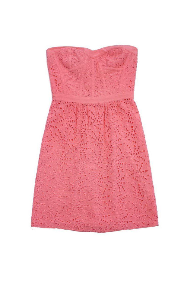 Current Boutique-Rebecca Taylor - Pink Eyelet Strapless Silk Dress Sz 2