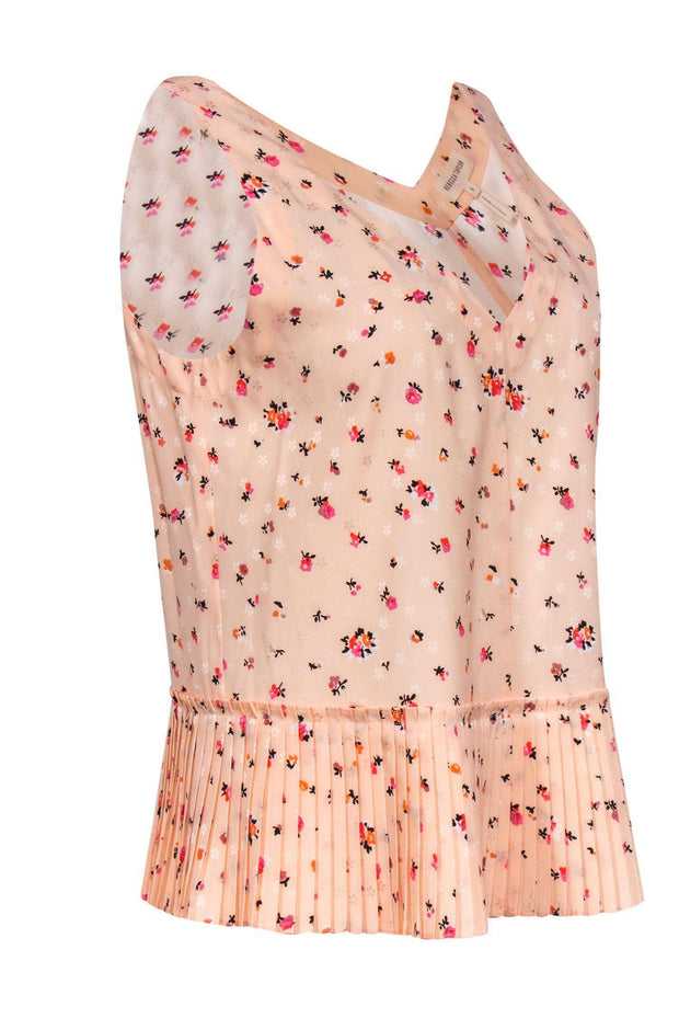 Current Boutique-Rebecca Taylor - Pink Floral Silk Pleated Hem Tank Sz 6