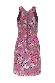 Current Boutique-Rebecca Taylor - Pink & Grey Floral Print Silk Fitted Dress Sz S