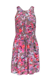 Current Boutique-Rebecca Taylor - Pink & Grey Floral Print Silk Fitted Dress Sz S