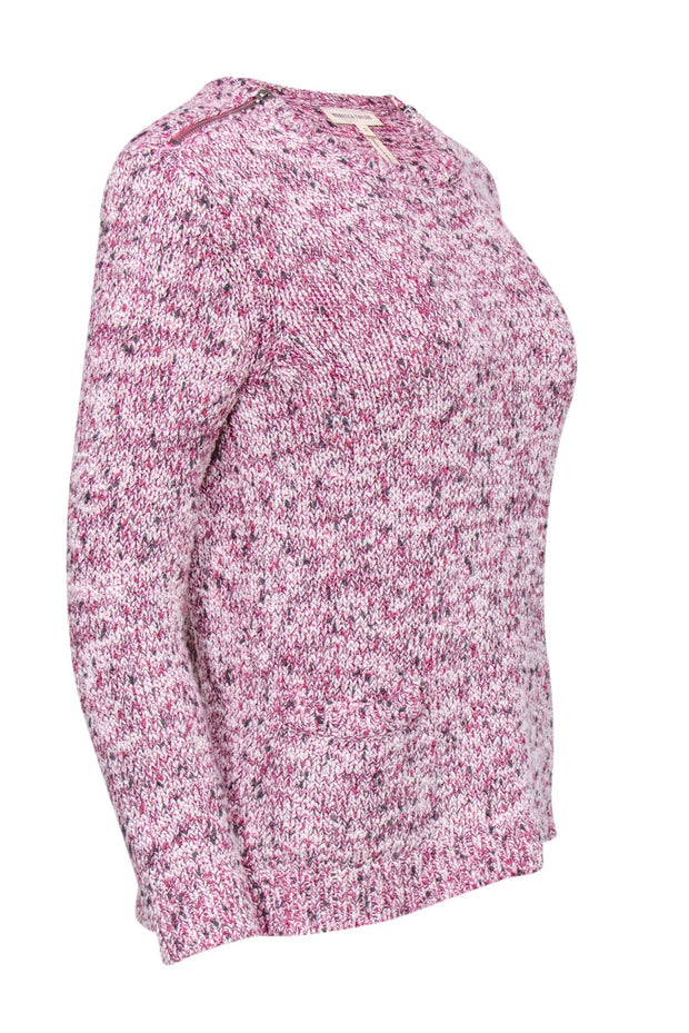 Current Boutique-Rebecca Taylor - Pink & Metallic Cotton Blend Sweater w/ Shoulder Zippers Sz S