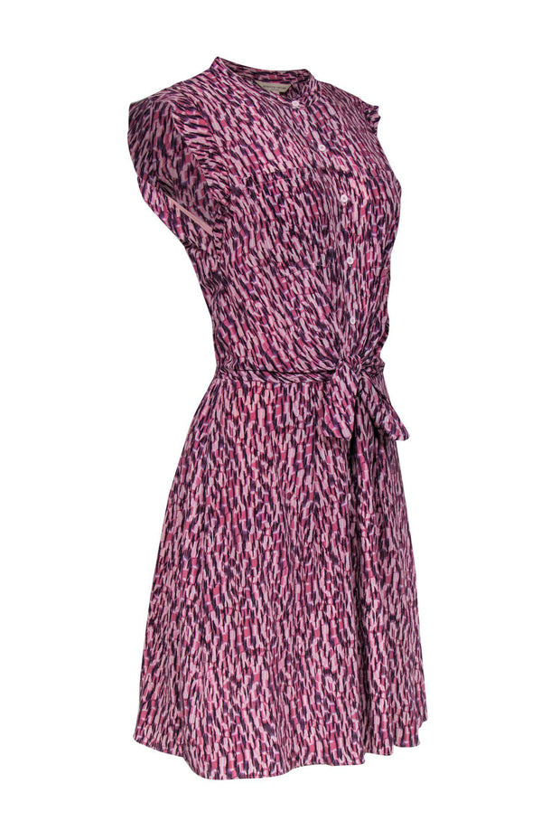 Current Boutique-Rebecca Taylor - Pink & Purple Abstract Printed Shirt Dress Sz 8