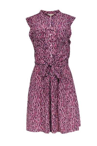 Current Boutique-Rebecca Taylor - Pink & Purple Abstract Printed Shirt Dress Sz 8
