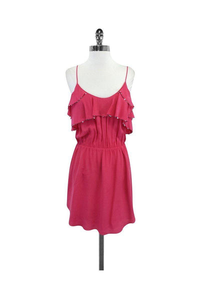 Current Boutique-Rebecca Taylor - Pink Sequined Ruffle Silk Dress Sz 10