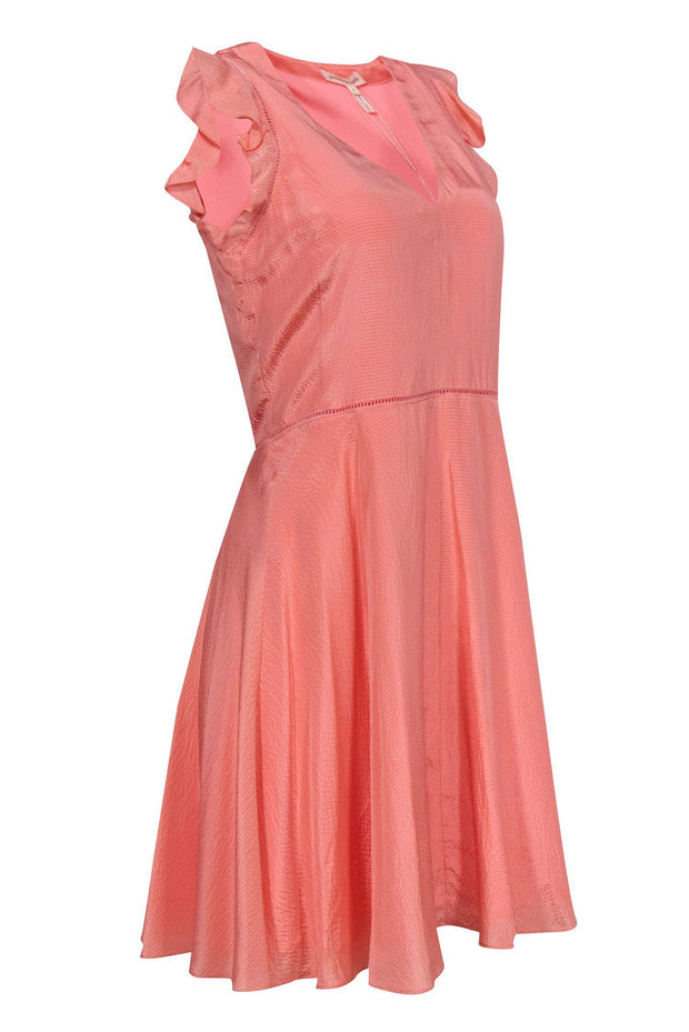Current Boutique-Rebecca Taylor - Pink Textured Silk Fit & Flare Dress Sz 4