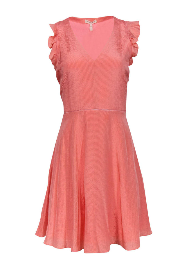 Current Boutique-Rebecca Taylor - Pink Textured Silk Fit & Flare Dress Sz 8