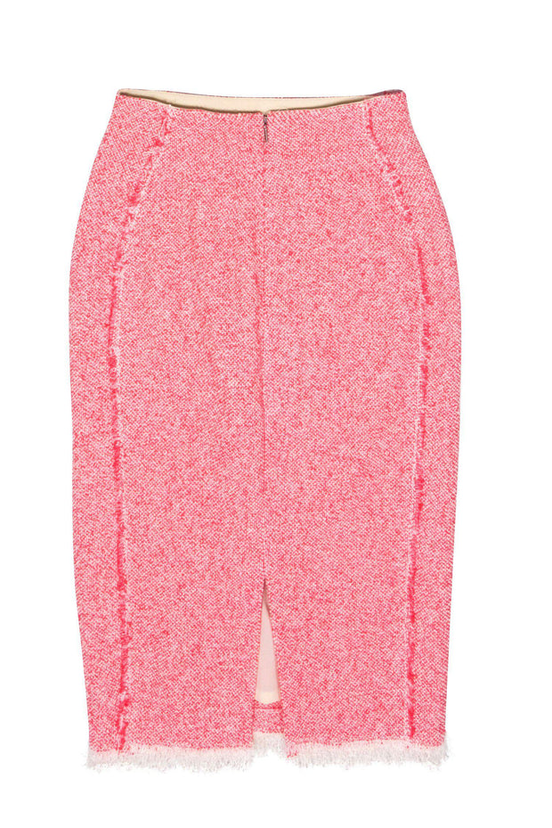 Current Boutique-Rebecca Taylor - Pink Tweed Midi Skirt w/ Fringe Trim Sz 0