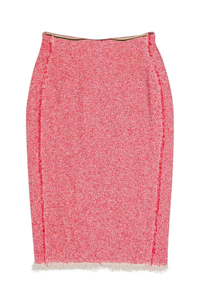 Current Boutique-Rebecca Taylor - Pink Tweed Midi Skirt w/ Fringe Trim Sz 4