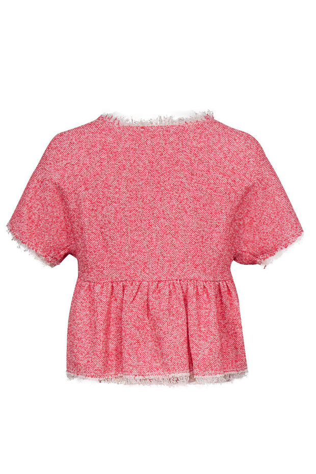 Current Boutique-Rebecca Taylor - Pink Tweed Short Sleeve Top w/ Fringe Trim Sz 4