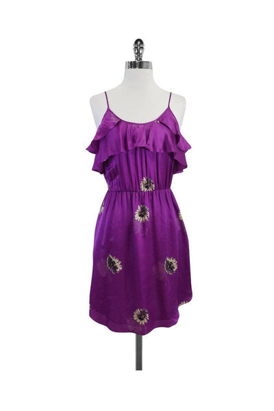 Current Boutique-Rebecca Taylor - Purple Beige Floral Print Tank Dress Sz 2
