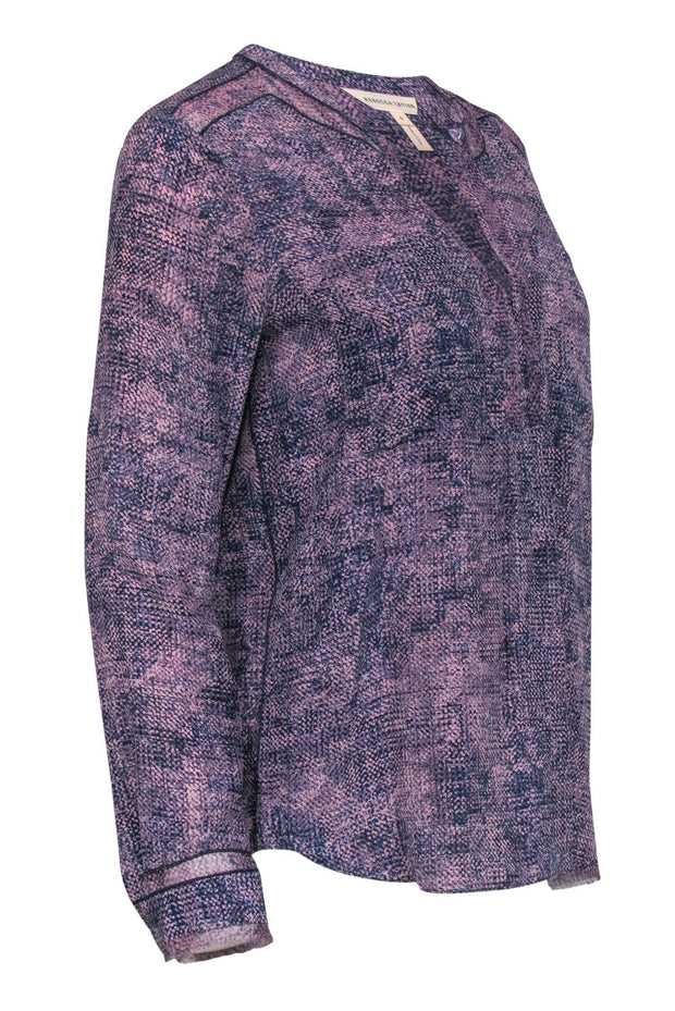 Current Boutique-Rebecca Taylor - Purple & Blue Printed Long Sleeve Silk Blouse Sz 6