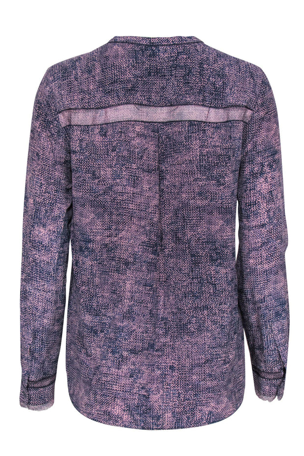Current Boutique-Rebecca Taylor - Purple & Blue Printed Long Sleeve Silk Blouse Sz 6