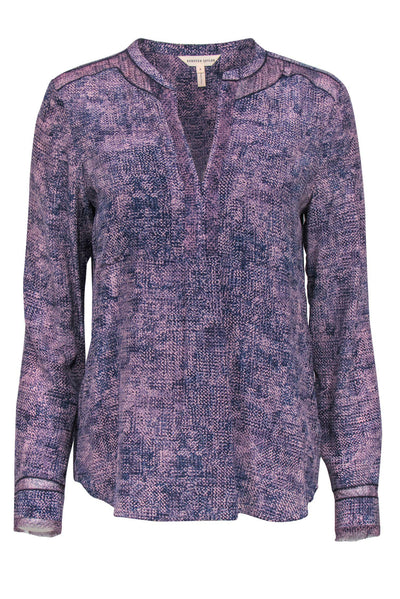 Current Boutique-Rebecca Taylor - Purple & Blue Printed Long Sleeve Silk Blouse Sz 6