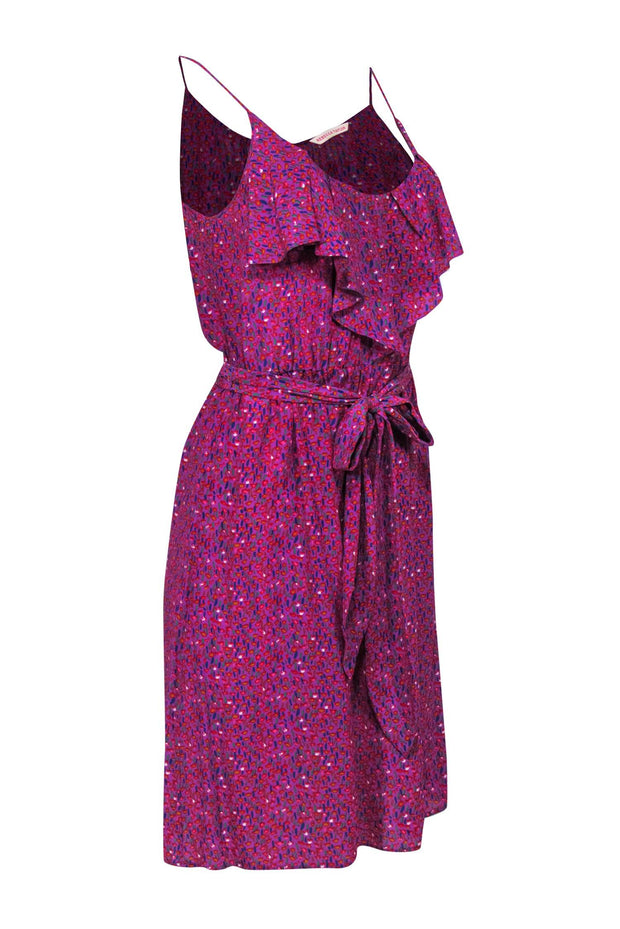 Current Boutique-Rebecca Taylor - Purple Printed Sleeveless Belted Mini Dress w/ Ruffle Sz 4