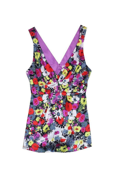 Current Boutique-Rebecca Taylor - Purple, Red & Yellow Floral Silk Tank Sz 2