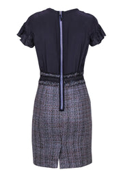 Current Boutique-Rebecca Taylor - Purple Silk Blend Sheath Dress w/ Metallic Tweed Skirt Sz 6
