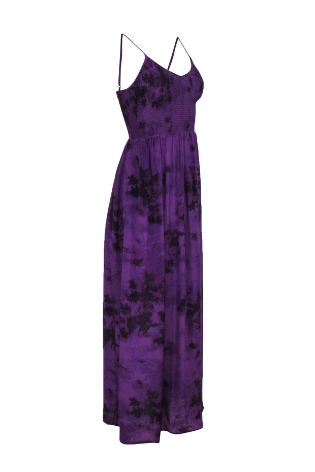 Current Boutique-Rebecca Taylor - Purple Tie-Dye Silk Maxi Dress w/ Smocked Bodice Sz 2