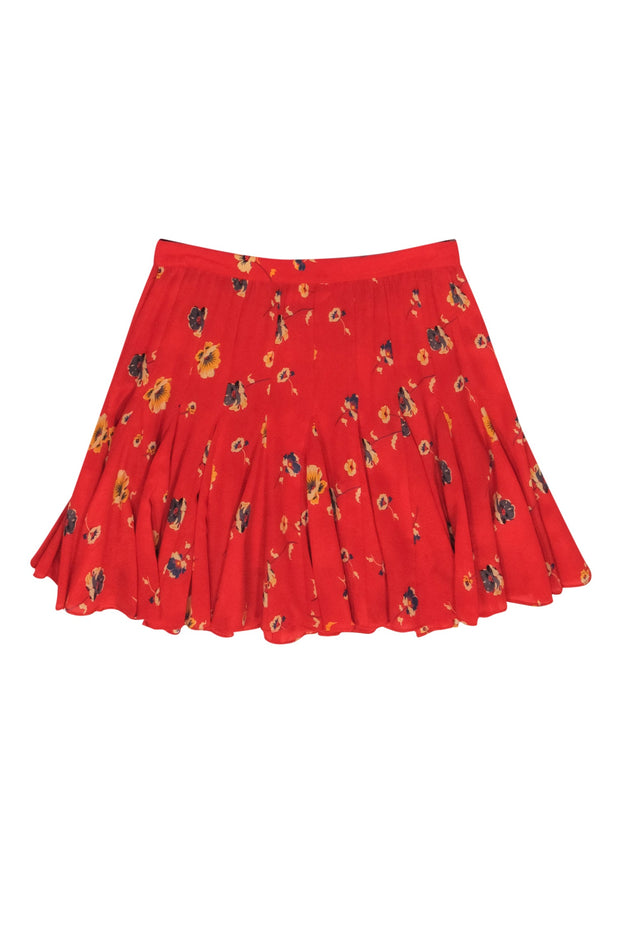 Current Boutique-Rebecca Taylor - Red Floral Pleated Silk Miniskirt Sz 4