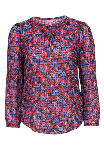 Current Boutique-Rebecca Taylor - Red & Purple Floral Print Long Sleeve Blouse Sz 4