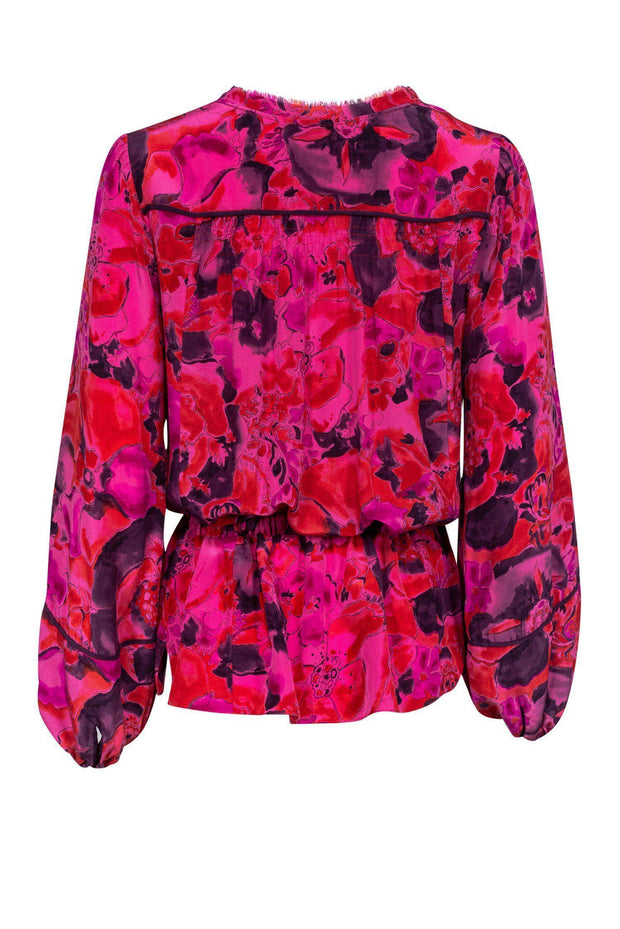 Current Boutique-Rebecca Taylor - Red & Purple Silk Floral Blouse Sz 6