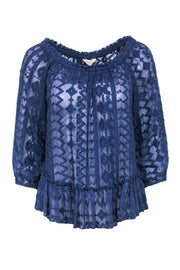 Current Boutique-Rebecca Taylor - Sheer Blue Embroidered Top w/ Flounce Detail Sz S