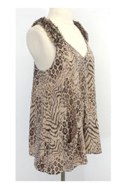 Current Boutique-Rebecca Taylor - Taupe Animal Print Silk Tank Sz 6