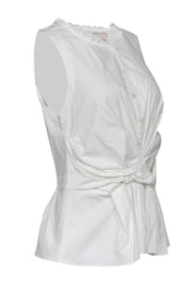 Current Boutique-Rebecca Taylor - White Button-Up Knotted Tank w/ Ruffle Trim Sz 12