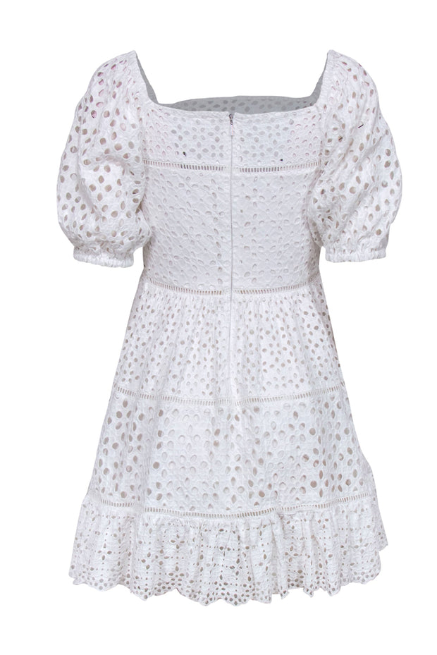 Current Boutique-Rebecca Taylor - White Eyelet Puff Sleeve Fit & Flare Dress Sz 2