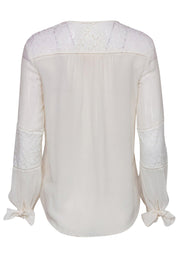 Current Boutique-Rebecca Taylor - White Half Button-Up Silk Blouse w/ Lace Trim Sz 2