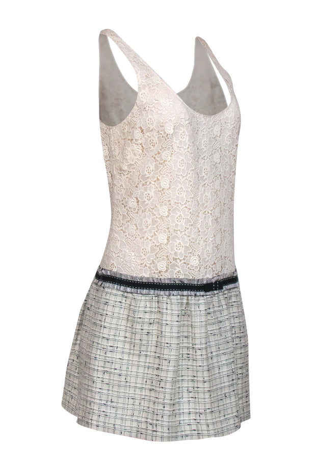 Current Boutique-Rebecca Taylor - White Lace "Daisy" Drop Waist Dress w/ Tweed Sz 10