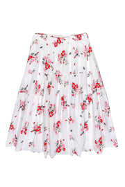 Current Boutique-Rebecca Taylor - White & Pink Floral Print Button-Up A-Line Skirt Sz 8